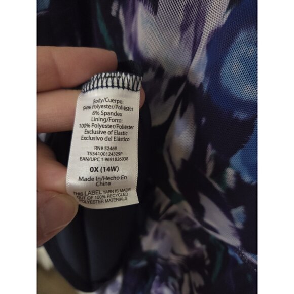 Terra & Sky Purple Blue Floral LS Chiffon Peasant Blouse Top 0X (14W) - Picture 4 of 6